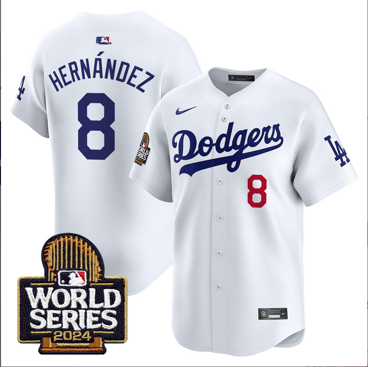 Men MLB Los Angeles Dodgers #8 Hernandez white 2024 World Series Champions Patch Limited Jersey20241105 style 1